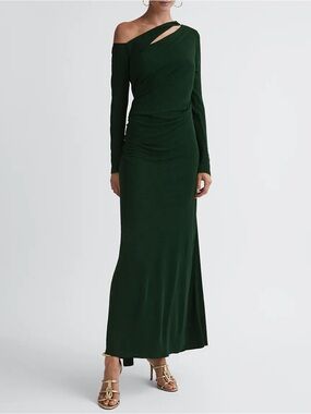 Reiss Delphine Off The Shoulder Cut Out Maxi Dress in Green Size 6